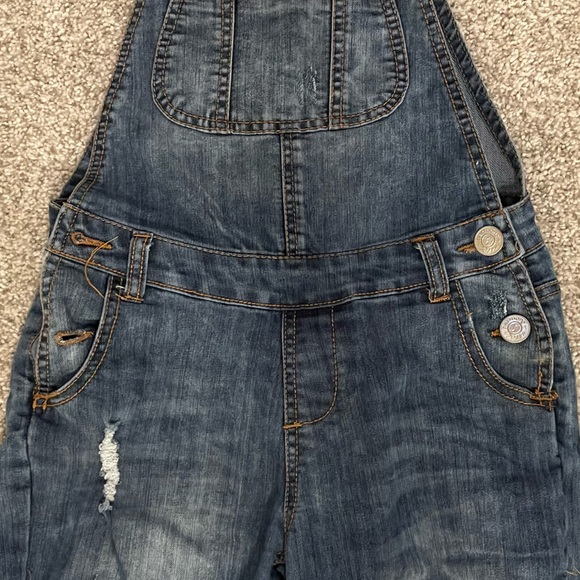 Medium Wash Distressed Straight Leg Overalls Jumpsuit - Picture 3 of 3